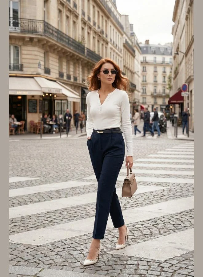 Lela Lela Tapered Fit High Waist Tapered Leg Belted Carrot Trousers Women's Pants 6923854